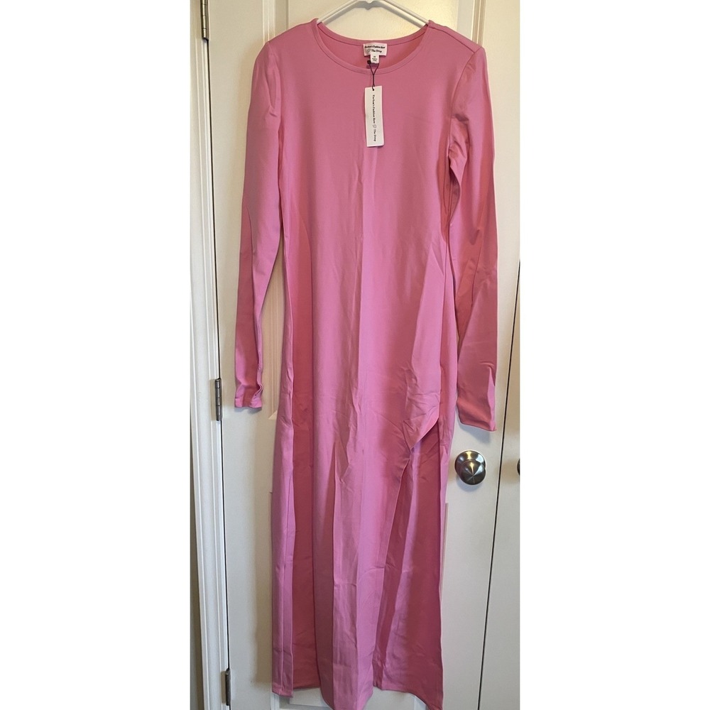 The Drop Maxi Dress Womens XS Pink NWT Stretch Side Slit Long Sleeve C998